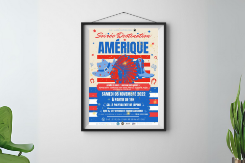 affiche réalisée pour l'Association 2020 pour une soirée sur le thème de l'Amérique